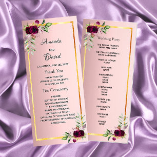 Dusty Rose Bordeaux Florals Hochzeitsprogramm Werbekarte