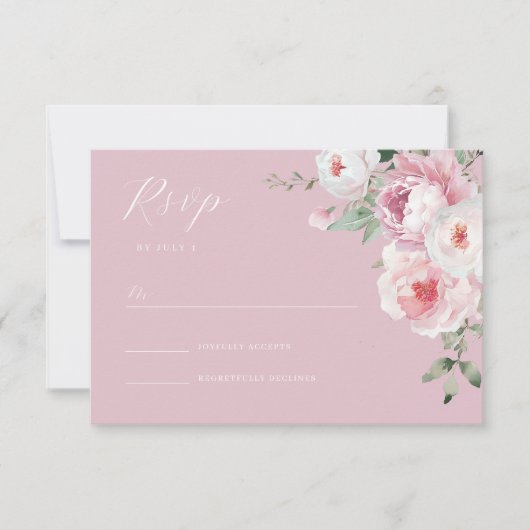 Dusty Rose Botanical Blush Floral Wedding RSVP Karte (Vorderseite)