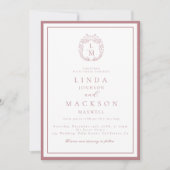 Dusty Rose botanical crest monogram wedding Einladung (Vorderseite)