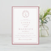 Dusty Rose botanical crest monogram wedding Einladung (Stehend Vorderseite)
