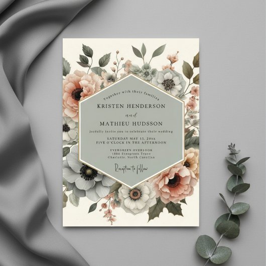Dusty Rose Botanical Elegance Wedding Einladung