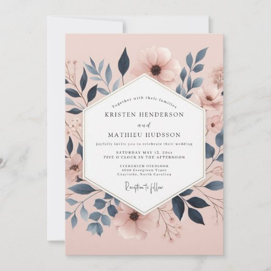 Dusty Rose Botanical Elegance Wedding Einladung (Vorderseite)