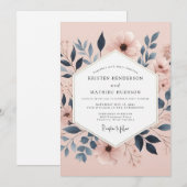 Dusty Rose Botanical Elegance Wedding Einladung (Vorne/Hinten)