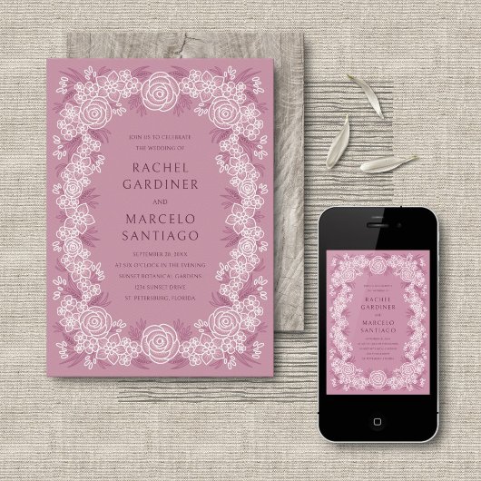 Dusty Rose Botanical Floral Wedding Einladung
