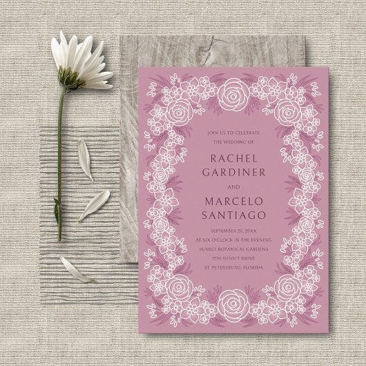 Dusty Rose Botanical Floral Wedding Einladung