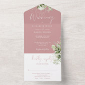 Dusty Rose Botanical Greenerity Monogram Wedding All In One Einladung (Innen Boden)
