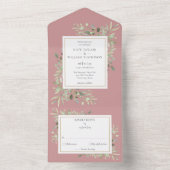 Dusty Rose Botanical Greenerity Monogram Wedding All In One Einladung (Innen Boden)
