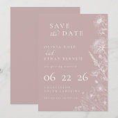 Dusty Rose Botanical Minimal Wedding Save the Date (Vorne/Hinten)