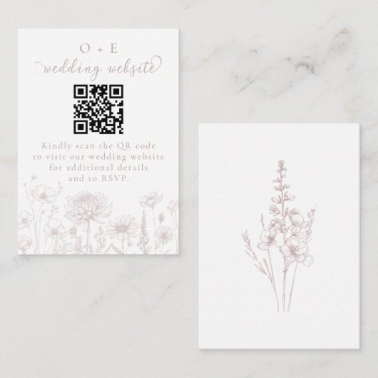 Dusty Rose Botanical Minimal Wedding Website QR Begleitkarte (Vorne/Hinten)