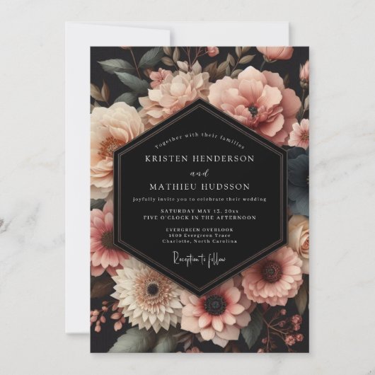 Dusty Rose Botanical Romance Wedding Einladung (Vorderseite)