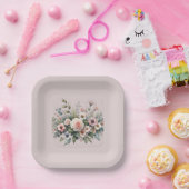 Dusty Rose Botanical Wedding Floral Watercolor Pappteller (Party)