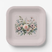 Dusty Rose Botanical Wedding Floral Watercolor Pappteller (Vorderseite)