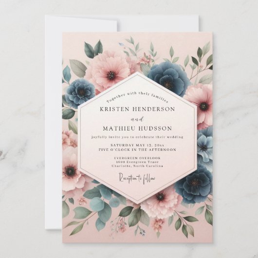 Dusty Rose Botanical Whimsy Wedding Einladung (Vorderseite)