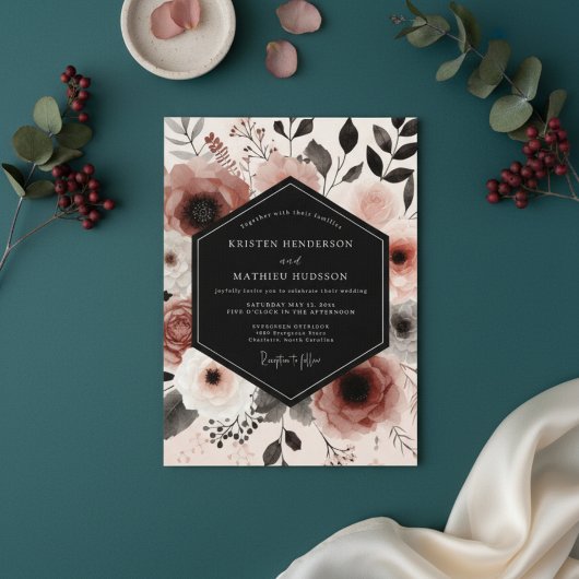 Dusty Rose Botanical Whimsy Wedding Einladung