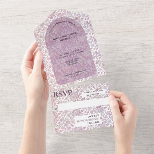 Dusty Rose botanisch All in One Wedite Einladung (Abreißen)