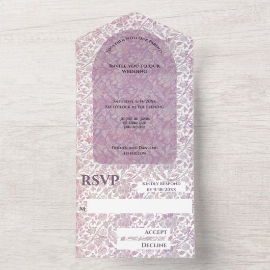 Dusty Rose botanisch All in One Wedite Einladung (Innen Boden)