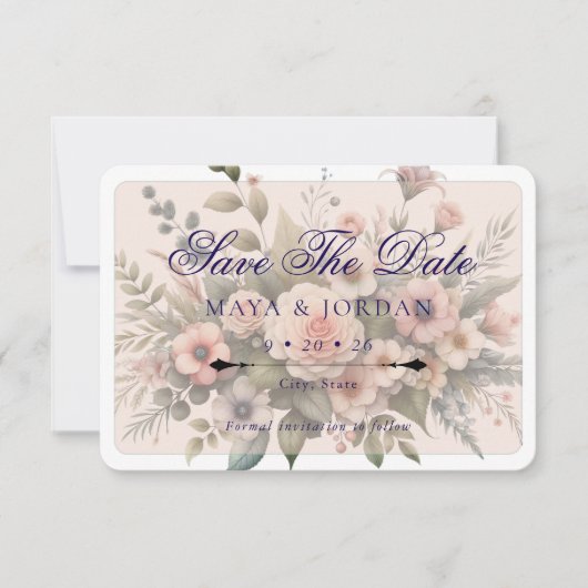 Dusty Rose Botanisch Save the Date Elegant Einladung (Vorderseite)