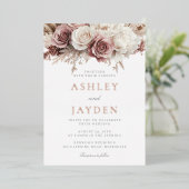 Dusty Rose Botanische Blume Hochzeit Rose Gold Folieneinladung (Stehend vorne)