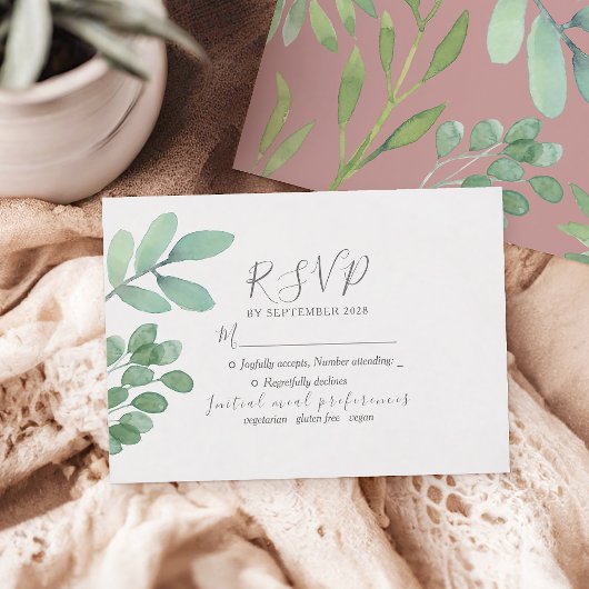 Dusty Rose Botanische Grünpflanzen Hochzeit RSVP-K RSVP Karte