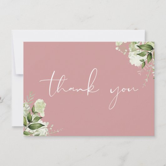 Dusty Rose Botanische Vegetation Elegantes Skript Dankeskarte (Vorderseite)