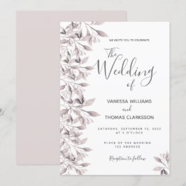 Dusty Rose botanisches Blattwerk Hochzeit Einladung