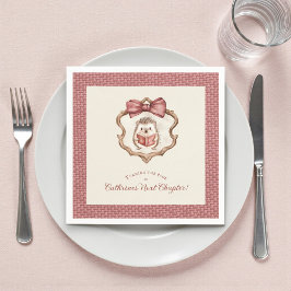 Dusty Rose Bow Hedgehog Reading Baby Shower Napkin Serviette