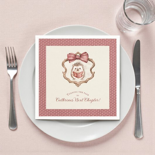 Dusty Rose Bow Hedgehog Reading Baby Shower Napkin Serviette
