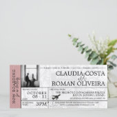 Dusty Rose Brasilien Hochzeit Boarding Pass Einlad (Stehend Vorderseite)