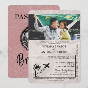 Dusty Rose Brasilien Passport Hochzeit Einladung