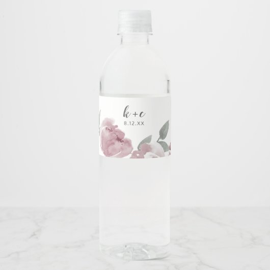 Dusty Rose Brautparty Wasserfarbformel Wasserflaschenetikett (Vorderseite)