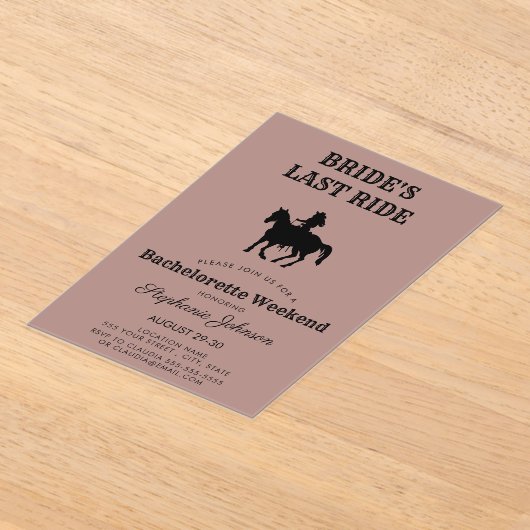Dusty Rose Bride's Last Ride Bachelorette Weekend Acryleinladungen (Ablage )