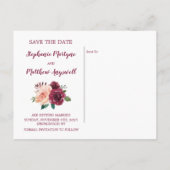 Dusty Rose Burgund Botanische Lichter Save the Dat Ankündigungspostkarte (Rückseite)