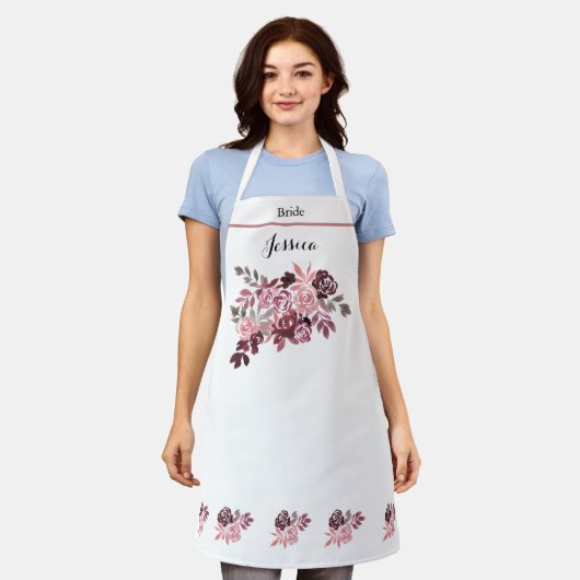 Dusty Rose Burgundy Blumenstrauß Schürze für Braut (Getragen)