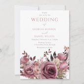Dusty Rose & Burgundy Boho Floral Wedding Einladung (Vorderseite)