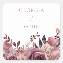 Dusty Rose & Burgundy Boho Floral Wedding Quadratischer Aufkleber
