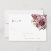 Dusty Rose & Burgundy Boho Floral Wedding RSVP Karte (Vorderseite)