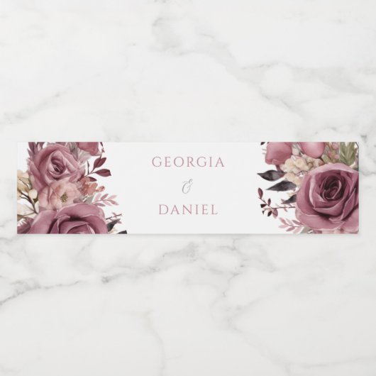Dusty Rose & Burgundy Boho Floral Wedding Wasserflaschenetikett (Einzelnes Label)
