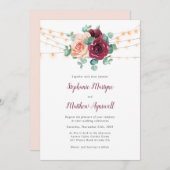 Dusty Rose Burgundy Eucalyptus Lights Wedding Einladung (Vorne/Hinten)