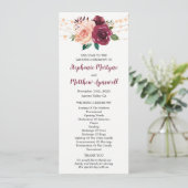 Dusty Rose Burgundy Floral String Lights Wedding Programm (Stehend Vorderseite)
