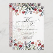 Dusty Rose Burgundy Floral Wedding Einladung (Vorne/Hinten)