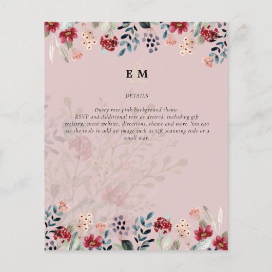 Dusty Rose Burgundy Floral Wedding Flyer (Hinten)