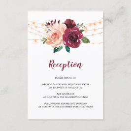 Dusty Rose Burgundy Floral Wedding Reception Begleitkarte