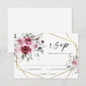 Dusty Rose Burgundy Gold Floral Wedding RSVP Card (Vorne/Hinten)