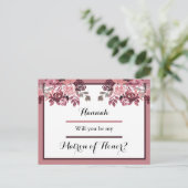 Dusty Rose Burgundy Matron of Honorar Request Card Postkarte (Stehend Vorderseite)