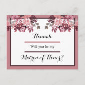 Dusty Rose Burgundy Matron of Honorar Request Card Postkarte (Vorderseite)