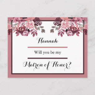 Dusty Rose Burgundy Matron of Honorar Request Card Postkarte