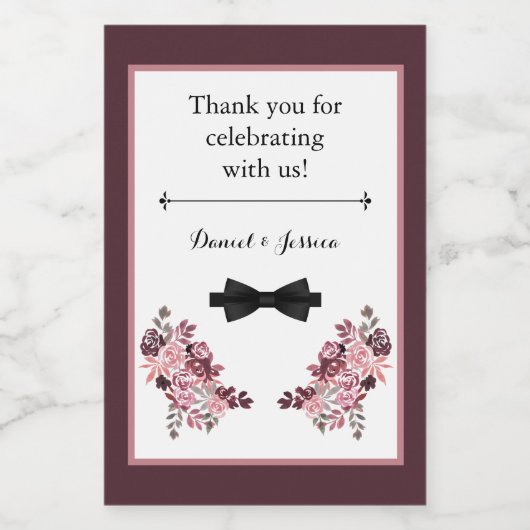 Dusty Rose Burgundy Mini Weinflasche Weinetikett (Einzelnes Label)