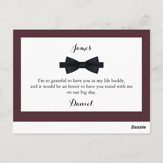 Dusty Rose Burgundy Trauzeuge Request Card Postkarte (Rückseite)