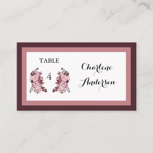 Dusty Rose Burgundy Wedding Table Platzkarte (Vorderseite)