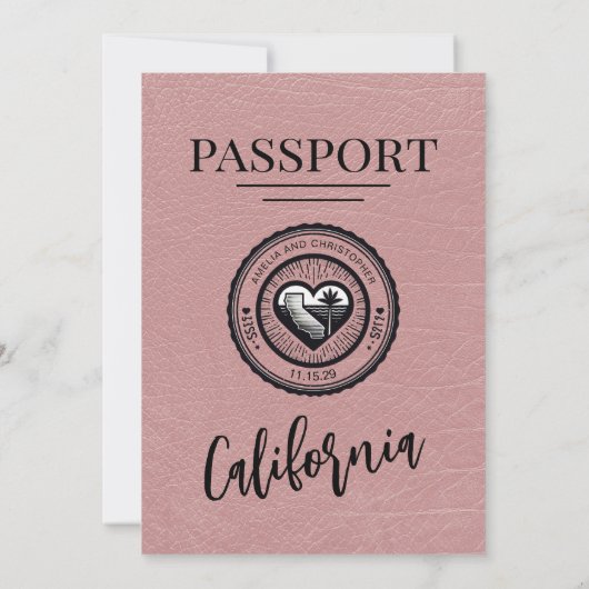 Dusty Rose California Passport Wedding Einladung (Rückseite)
